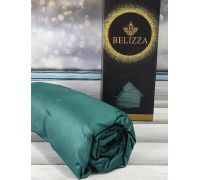 Сатиновая простыня на резинке 180х200см и 2 наволочки 50х70см, Belizza "Yesil"