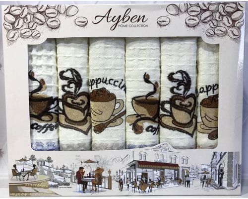 Набор 6 кухонных полотенец Ayben M4813 45х70см, вафельные Набор 6 кухонных полотенец Ayben M4813 45х70см, вафельные