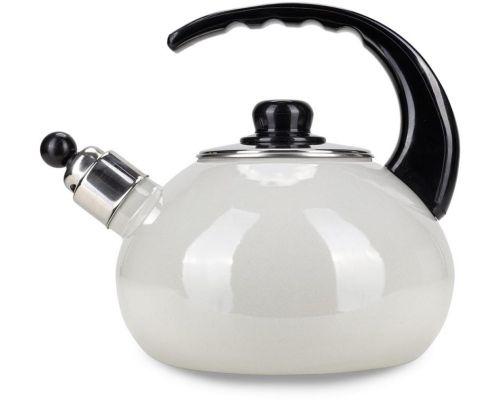 Чайник эмалированный Kamille "Boiling Water" 2.5л со свистком, бежевый глянец