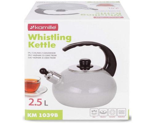 Чайник эмалированный Kamille "Boiling Water" 2.5л со свистком, бежевый глянец