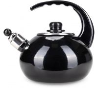Чайник эмалированный Kamille "Boiling Water" 2.5л со свистком, черный глянец