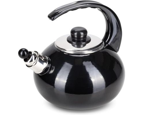 Чайник эмалированный Kamille "Boiling Water" 2.5л со свистком, черный глянец