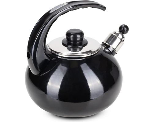 Чайник эмалированный Kamille "Boiling Water" 2.5л со свистком, черный глянец