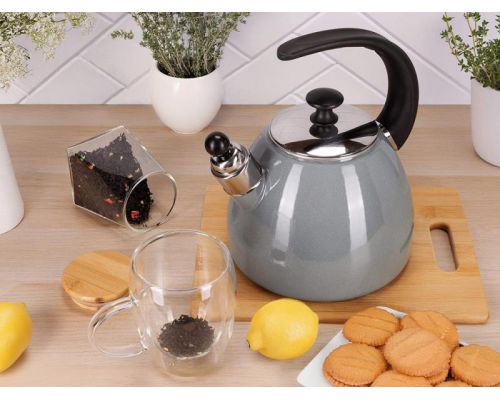 Чайник эмалированный Kamille "Boiling Water" 2.5л со свистком, индукционный, оливковый