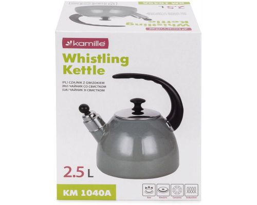 Чайник эмалированный Kamille "Boiling Water" 2.5л со свистком, индукционный, оливковый