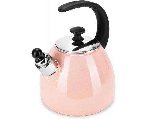 Чайник эмалированный Kamille "Boiling Water" 2.5л со свистком, индукционный, розовый
