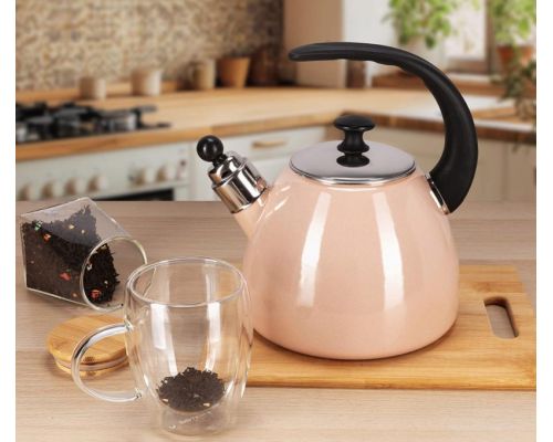 Чайник эмалированный Kamille "Boiling Water" 2.5л со свистком, индукционный, розовый