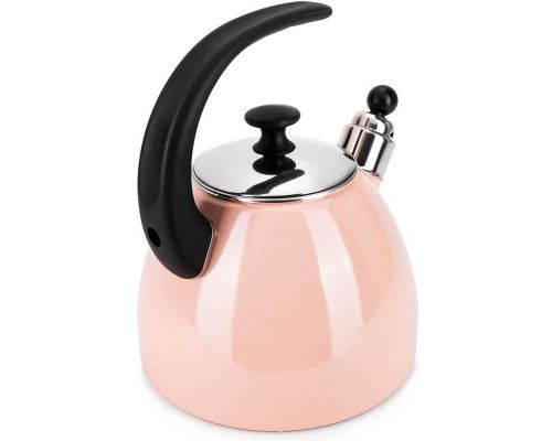 Чайник эмалированный Kamille "Boiling Water" 2.5л со свистком, индукционный, розовый
