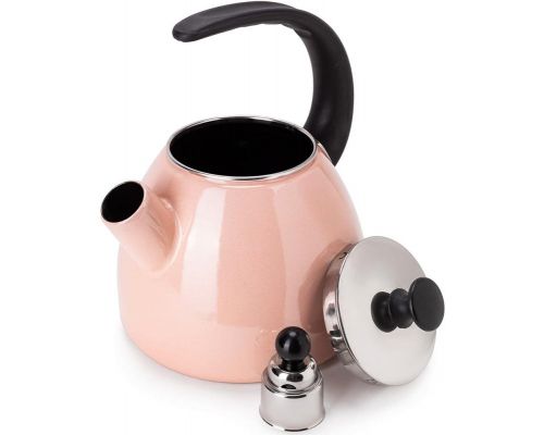 Чайник эмалированный Kamille "Boiling Water" 2.5л со свистком, индукционный, розовый