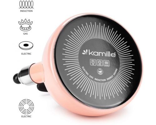 Чайник эмалированный Kamille "Boiling Water" 2.5л со свистком, индукционный, розовый