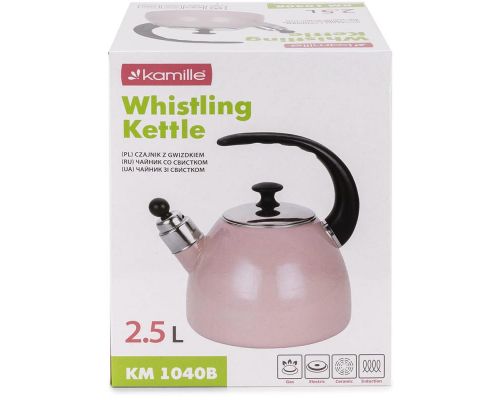 Чайник эмалированный Kamille "Boiling Water" 2.5л со свистком, индукционный, розовый