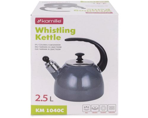 Чайник эмалированный Kamille "Boiling Water" 2.5л со свистком, индукционный, серый