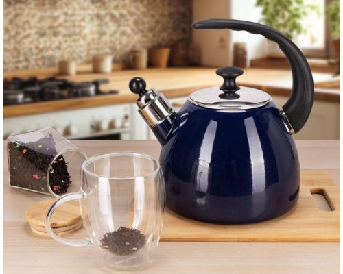 Чайник эмалированный Kamille "Boiling Water" 2.5л со свистком, индукционный, синий