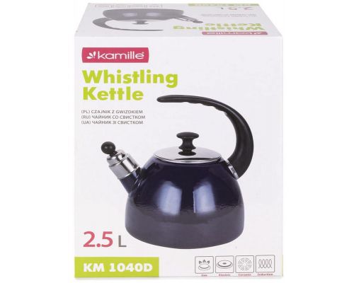 Чайник эмалированный Kamille "Boiling Water" 2.5л со свистком, индукционный, синий
