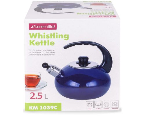 Чайник эмалированный Kamille "Boiling Water" 2.5л со свистком, синий глянец