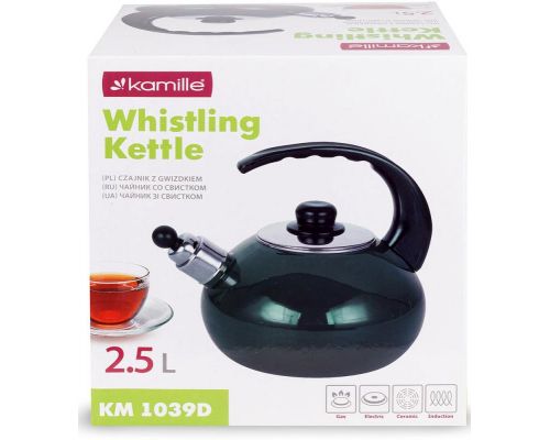 Чайник эмалированный Kamille "Boiling Water" 2.5л со свистком, зеленый глянец
