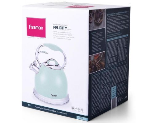 Чайник Fissman Felicity 2.6л з нержавіючої сталі, зі свистком, аквамарин Чайник Fissman Felicity 2.6л з нержавіючої сталі, зі свистком, аквамарин
