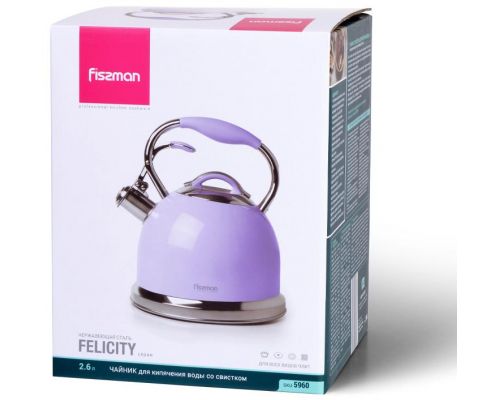 Чайник Fissman Felicity 2.6л з нержавіючої сталі, зі свистком, бузковий Чайник Fissman Felicity 2.6л з нержавіючої сталі, зі свистком, бузковий