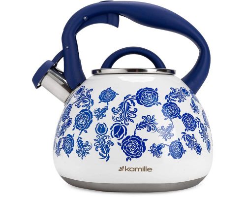 Чайник индукционный Kamille Blue Rose 2.7л из нержавеющей стали со свистком