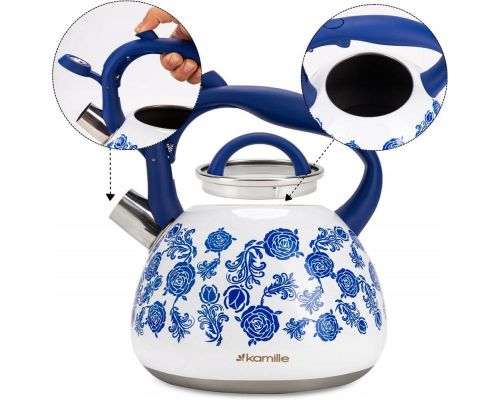 Чайник индукционный Kamille Blue Rose 2.7л из нержавеющей стали со свистком