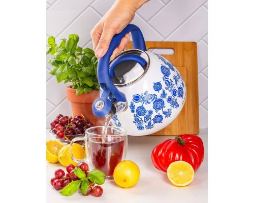 Чайник индукционный Kamille Blue Rose 2.7л из нержавеющей стали со свистком