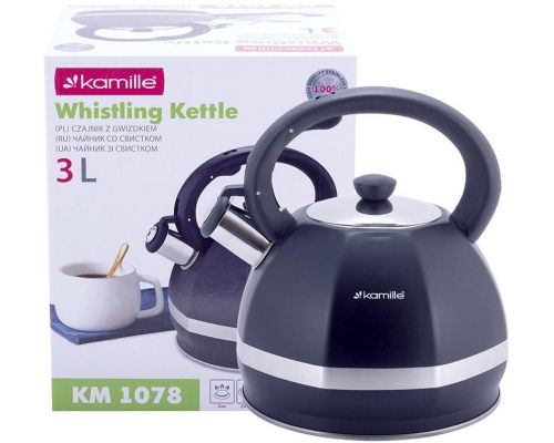 Чайник Kamille Marshmallow 3л из нержавеющей стали со свистком, черный Чайник Kamille Marshmallow 3л из нержавеющей стали со свистком, черный
