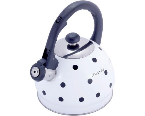 Чайник Kamille Polka Dot Kettle 2л з нержавіючої сталі зі свистком, в горошок, білий
