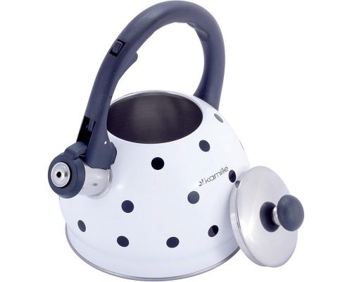 Чайник Kamille Polka Dot Kettle 2л з нержавіючої сталі зі свистком, в горошок, білий