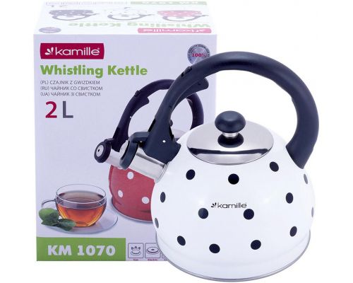 Чайник Kamille Polka Dot Kettle 2л з нержавіючої сталі зі свистком, в горошок, білий