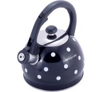 Чайник Kamille Polka Dot Kettle 2л з нержавіючої сталі зі свистком, в горошок, чорний