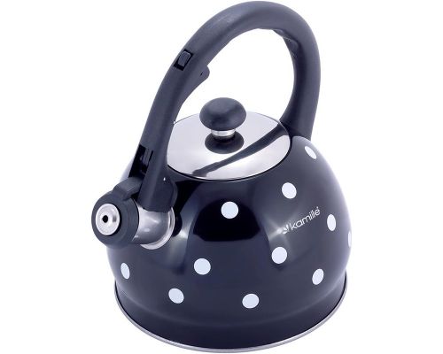 Чайник Kamille Polka Dot Kettle 2л з нержавіючої сталі зі свистком, в горошок, чорний