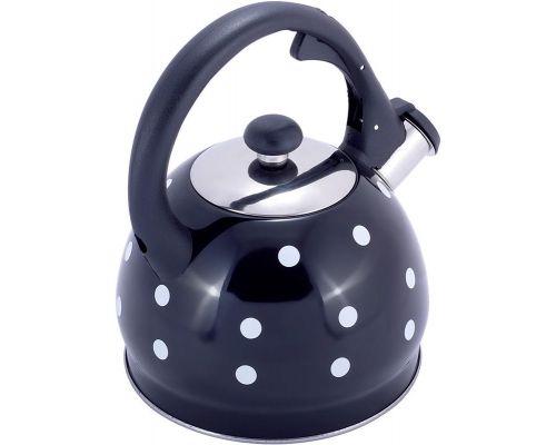 Чайник Kamille Polka Dot Kettle 2л з нержавіючої сталі зі свистком, в горошок, чорний