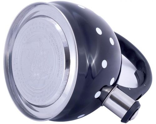 Чайник Kamille Polka Dot Kettle 2л з нержавіючої сталі зі свистком, в горошок, чорний