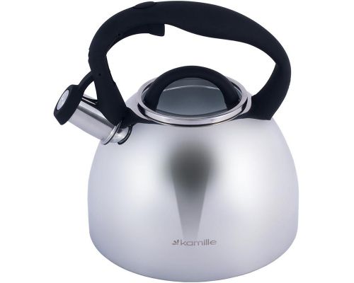 Чайник Kamille Whistling Kettle 2.7л з нержавіючої сталі зі свистком і скляною кришкою (чорна ручка)