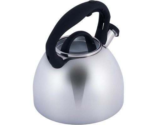Чайник Kamille Whistling Kettle 2.7л з нержавіючої сталі зі свистком і скляною кришкою (чорна ручка)