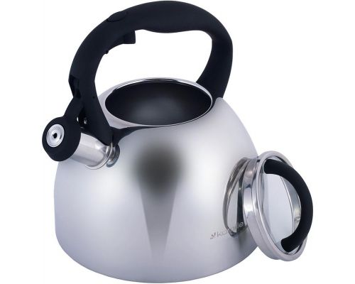 Чайник Kamille Whistling Kettle 2.7л з нержавіючої сталі зі свистком і скляною кришкою (чорна ручка)