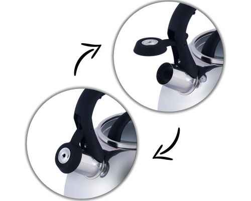 Чайник Kamille Whistling Kettle 2.7л з нержавіючої сталі зі свистком і скляною кришкою (чорна ручка)