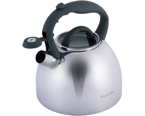Чайник Kamille Whistling Kettle 2.7л з нержавіючої сталі зі свистком і скляною кришкою (сіра ручка)