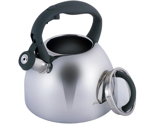 Чайник Kamille Whistling Kettle 2.7л з нержавіючої сталі зі свистком і скляною кришкою (сіра ручка)
