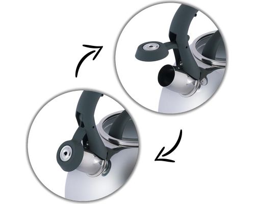 Чайник Kamille Whistling Kettle 2.7л з нержавіючої сталі зі свистком і скляною кришкою (сіра ручка)
