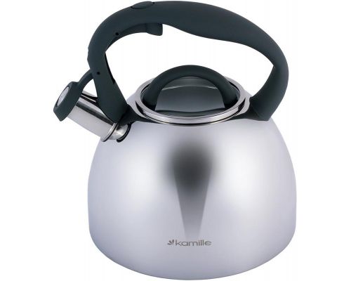 Чайник Kamille Whistling Kettle 2.7л з нержавіючої сталі зі свистком і скляною кришкою (сіра ручка)