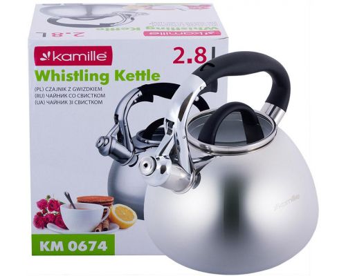 Чайник Kamille Whistling Kettle 2.8л з нержавіючої сталі зі свистком і скляною кришкою