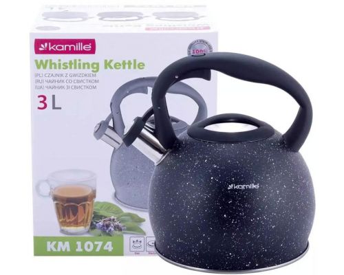 Чайник Kamille Whistling Kettle 3л з нержавіючої сталі зі свистком (чорний граніт)