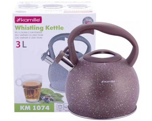 Чайник Kamille Whistling Kettle 3л з нержавіючої сталі зі свистком (коричневий граніт)