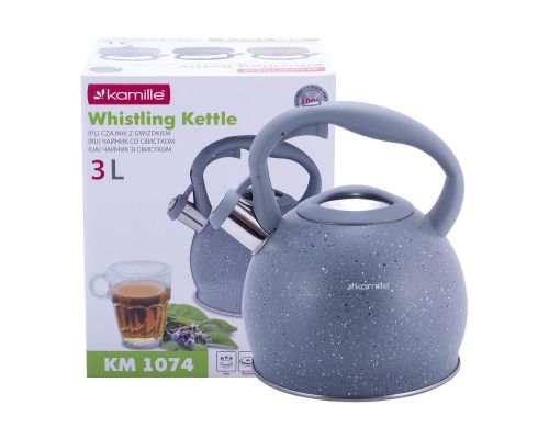 Чайник Kamille Whistling Kettle 3л из нержавеющей стали со свистком, серый мрамор