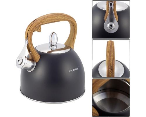Чайник Kamille Whistling Kettle Black 2.5л з нержавіючої сталі зі свистком (чорний) Чайник Kamille Whistling Kettle Black 2.5л з нержавіючої сталі зі свистком (чорний)