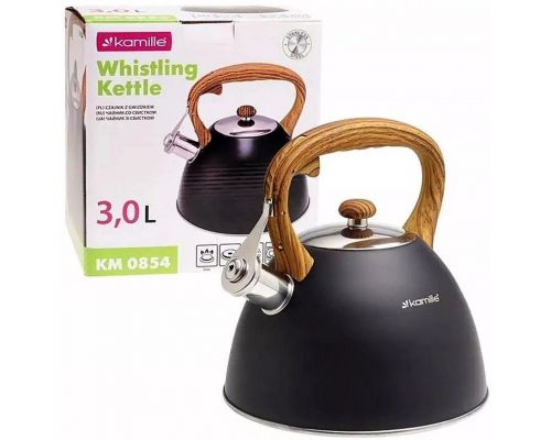 Чайник Kamille Whistling Kettle Black 3л из нержавеющей стали со свистком (черный)