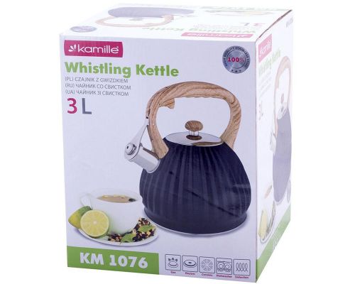 Чайник Kamille Whistling Kettle Black 3л из нержавеющей стали со свистком, черный Чайник Kamille Whistling Kettle Black 3л из нержавеющей стали со свистком, черный