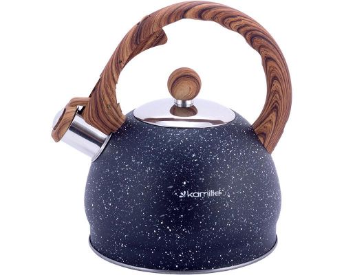 Чайник Kamille Whistling Kettle Marble 2л из нержавеющей стали со свистком, черный мрамор