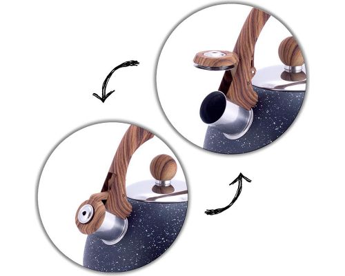 Чайник Kamille Whistling Kettle Marble 2л из нержавеющей стали со свистком, черный мрамор